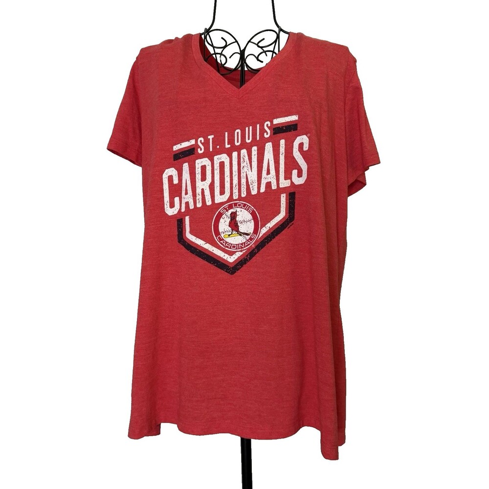ST Louis Cardinals MLB Genuine Merchandise V-Neck T- Shirt Womens XL Red Tee